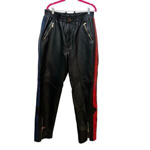 PRSVR Men's Black & Red Stripe Faux Leather Jogger Pants Size XXL
